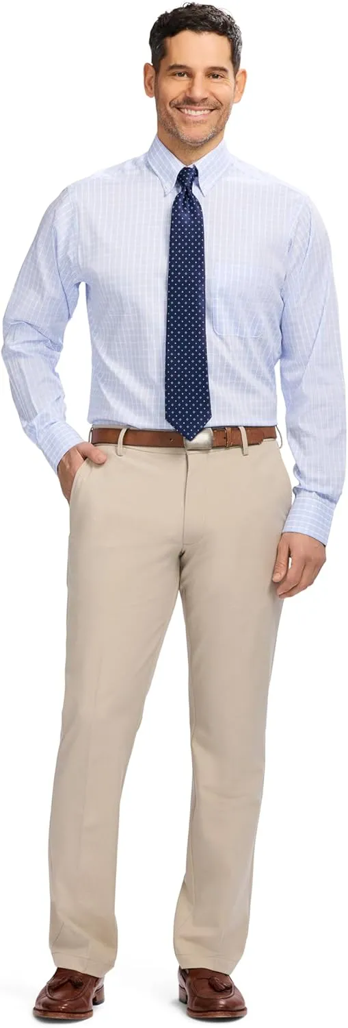 IZOD Men's Dress Shirt Classic Fit Pinpoint Oxford Long Sleeve All Over Stretch Button Down Collar