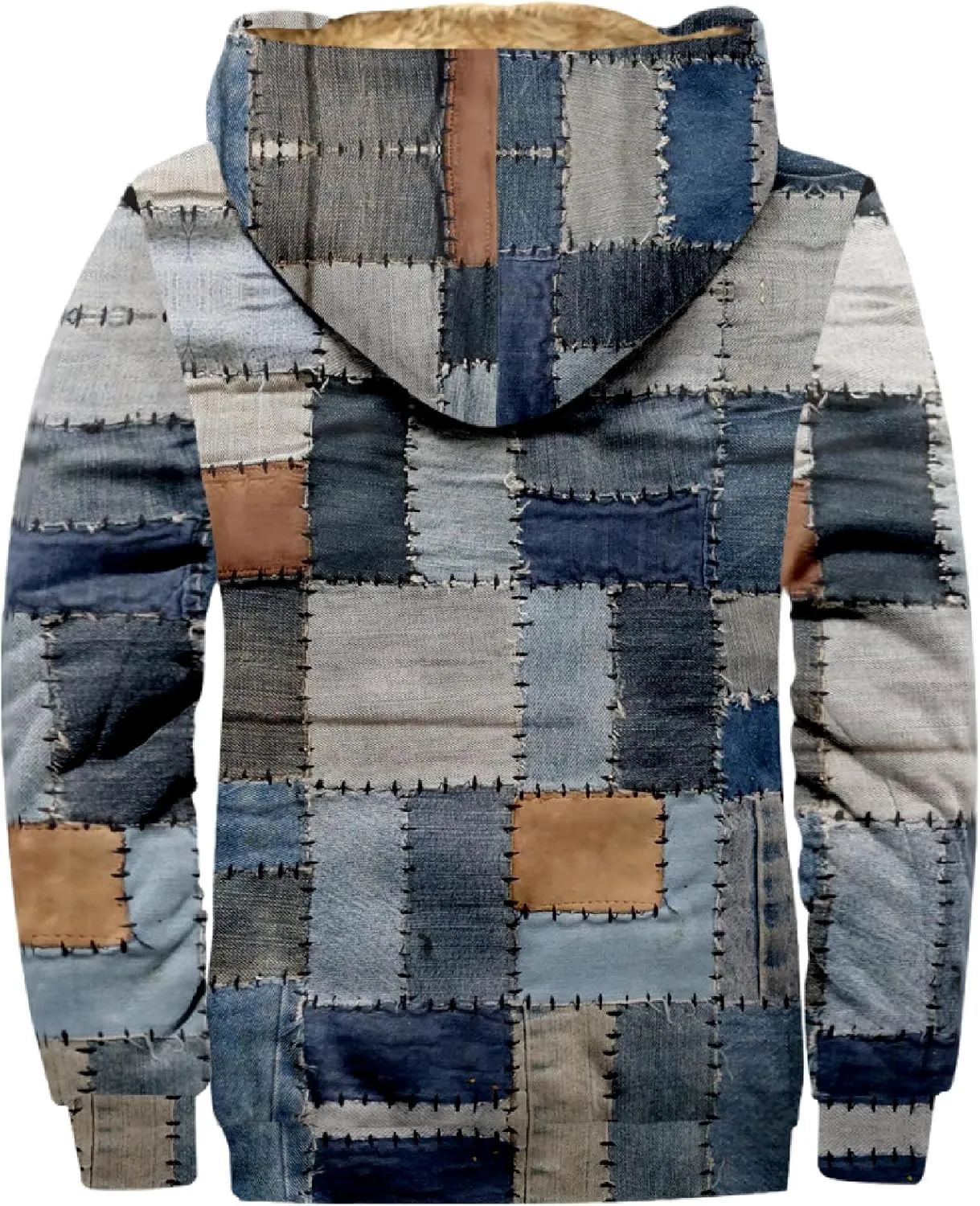 Jackets for Men Vintage Print Zipper Hoodies Sherpa Fleece Lined Long Sleeve Coats Casual Loose Jackets