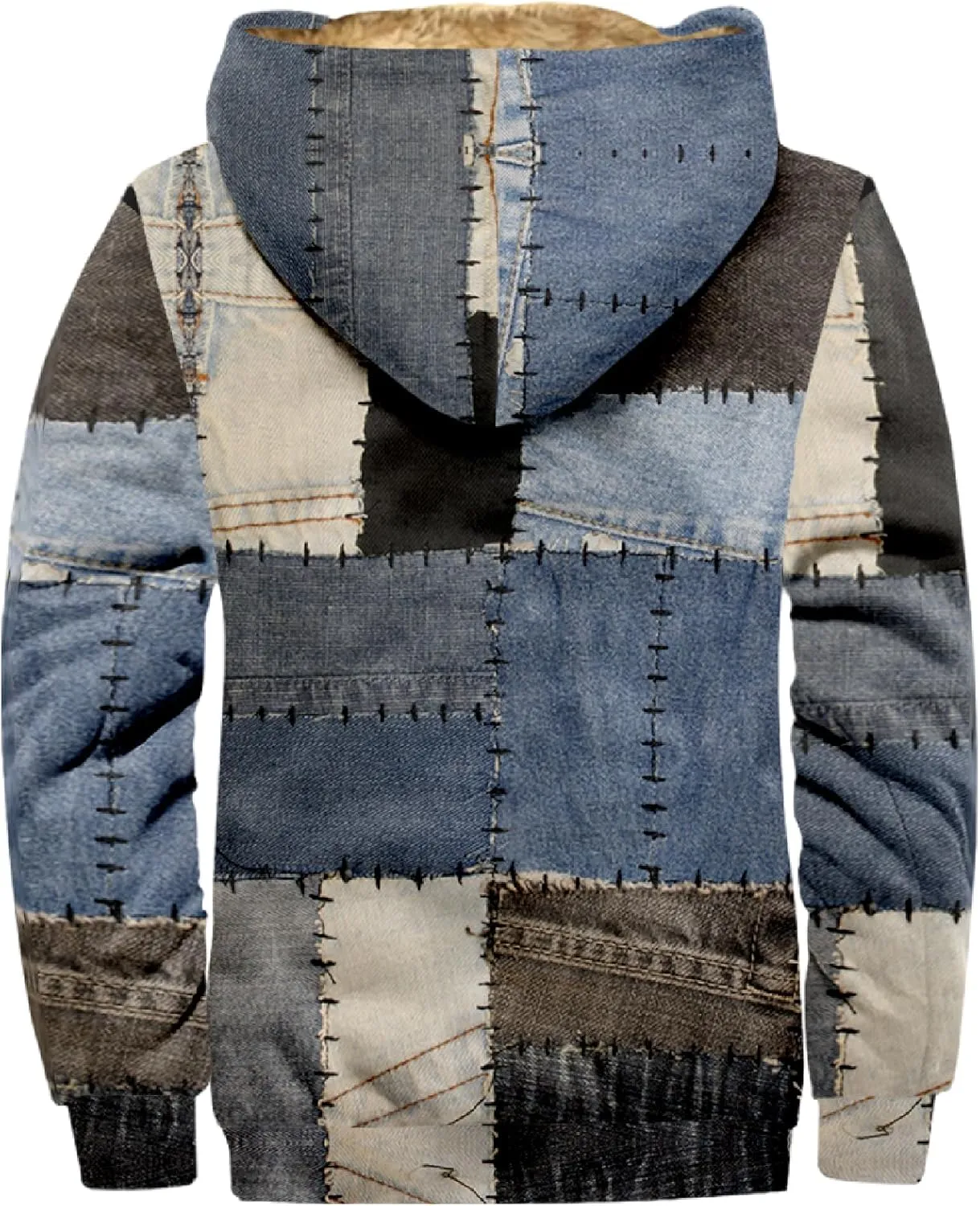 Jackets for Men Vintage Print Zipper Hoodies Sherpa Fleece Lined Long Sleeve Coats Casual Loose Jackets