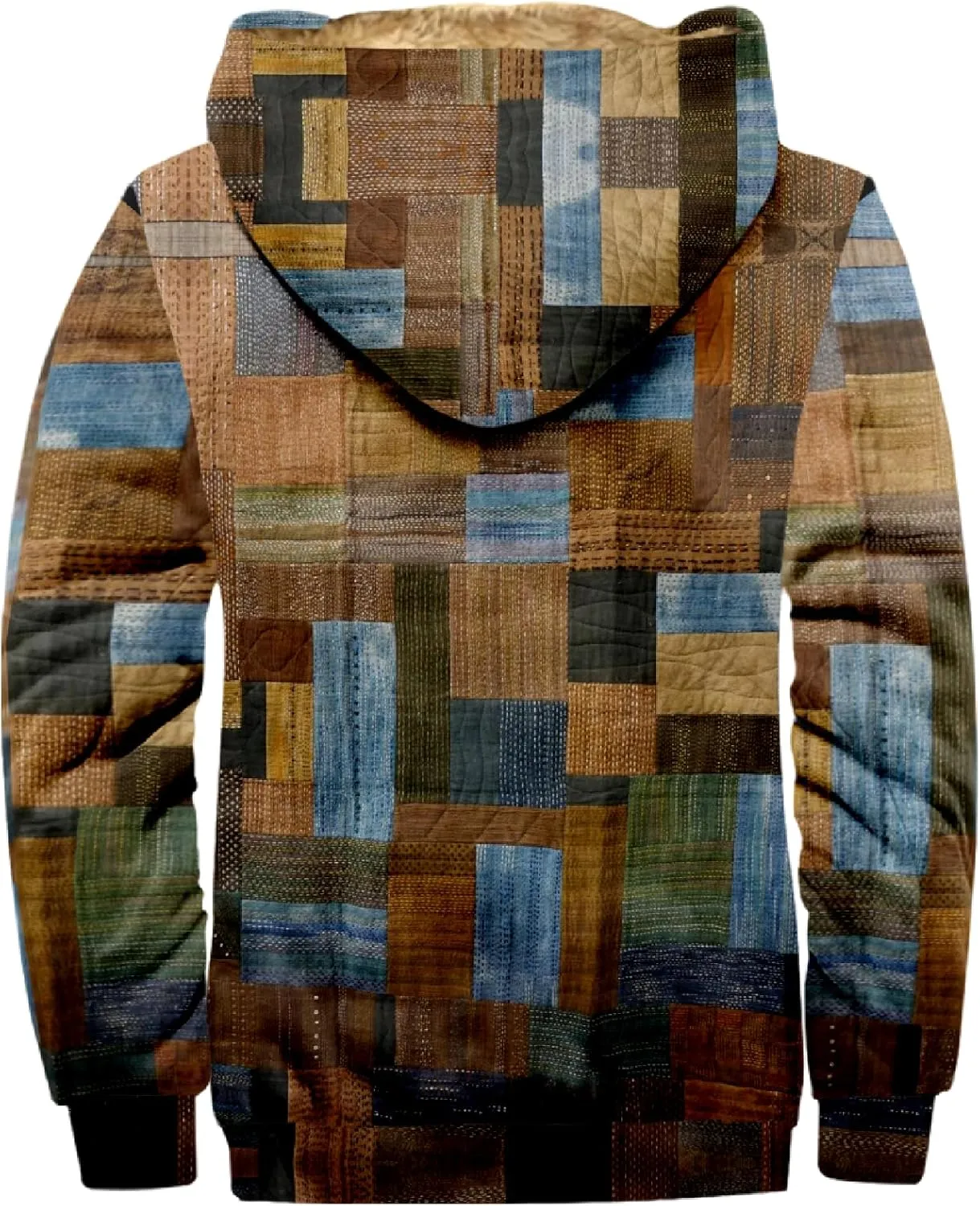 Jackets for Men Vintage Print Zipper Hoodies Sherpa Fleece Lined Long Sleeve Coats Casual Loose Jackets