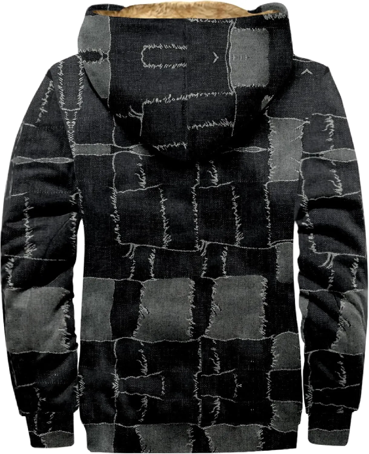 Jackets for Men Vintage Print Zipper Hoodies Sherpa Fleece Lined Long Sleeve Coats Casual Loose Jackets