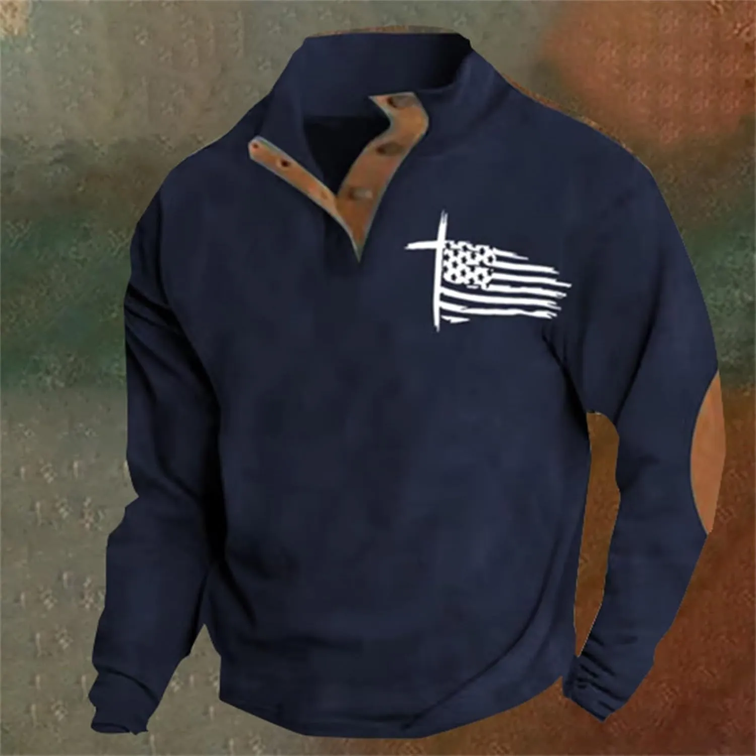 Jackets for Men Western Aztec Ethnic Print Vintage Top Long Sleeve Shirt Stand Collar Button Down Pullover Fall 2024