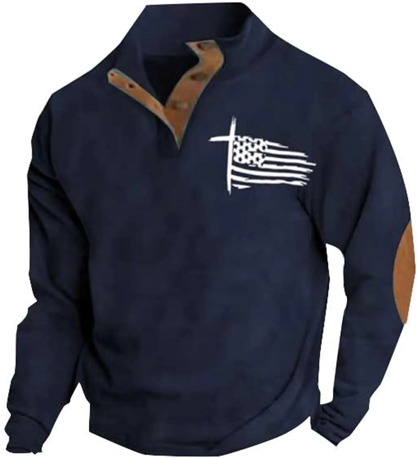Jackets for Men Western Aztec Ethnic Print Vintage Top Long Sleeve Shirt Stand Collar Button Down Pullover Fall 2024
