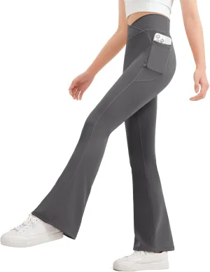 JOCMIC Girls Flare Leggings Kids Bell Bottom Cross High Waisted Dance Yoga Flared Pants