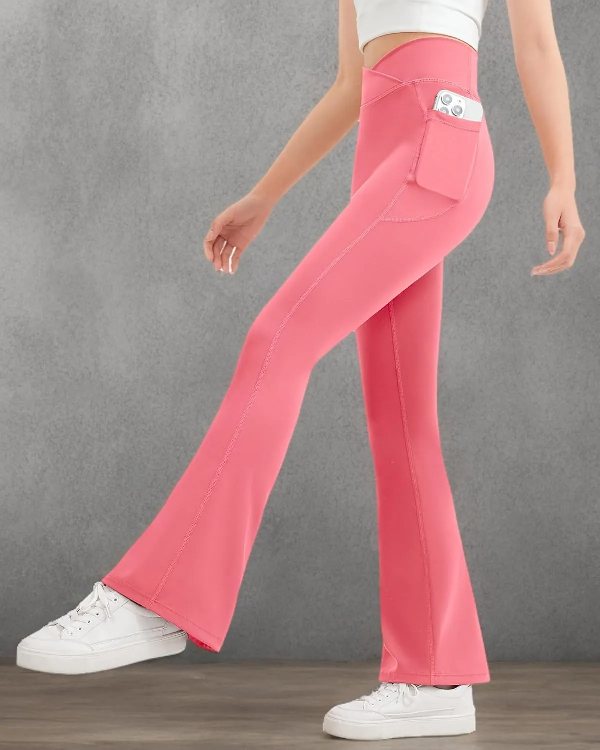 JOCMIC Girls Flare Leggings Kids Bell Bottom Cross High Waisted Dance Yoga Flared Pants
