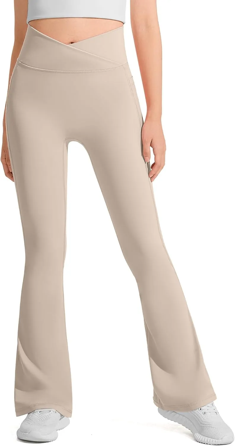 JOCMIC Girls Flare Leggings Kids Bell Bottom Cross High Waisted Dance Yoga Flared Pants