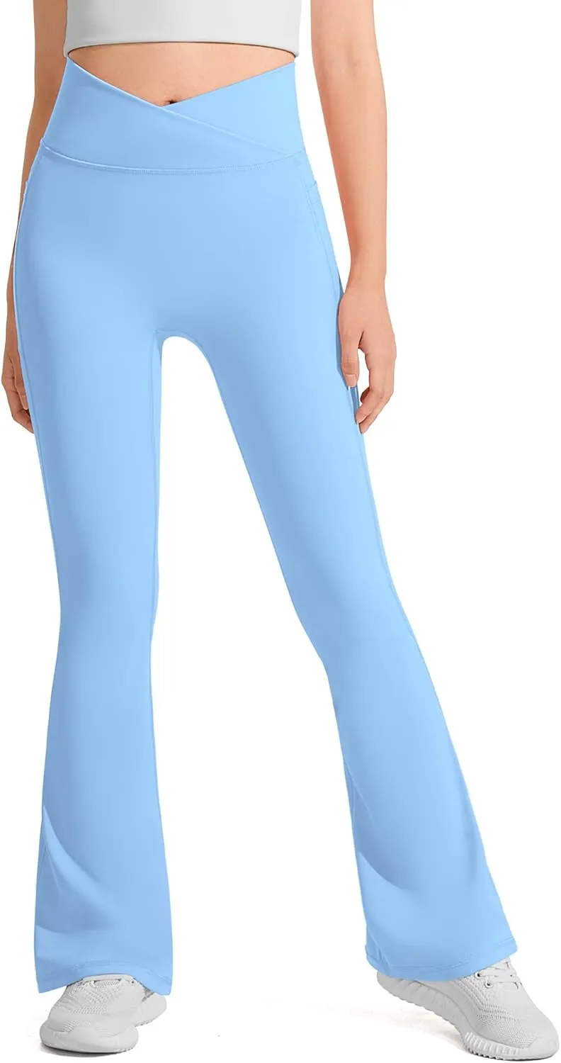 JOCMIC Girls Flare Leggings Kids Bell Bottom Cross High Waisted Dance Yoga Flared Pants
