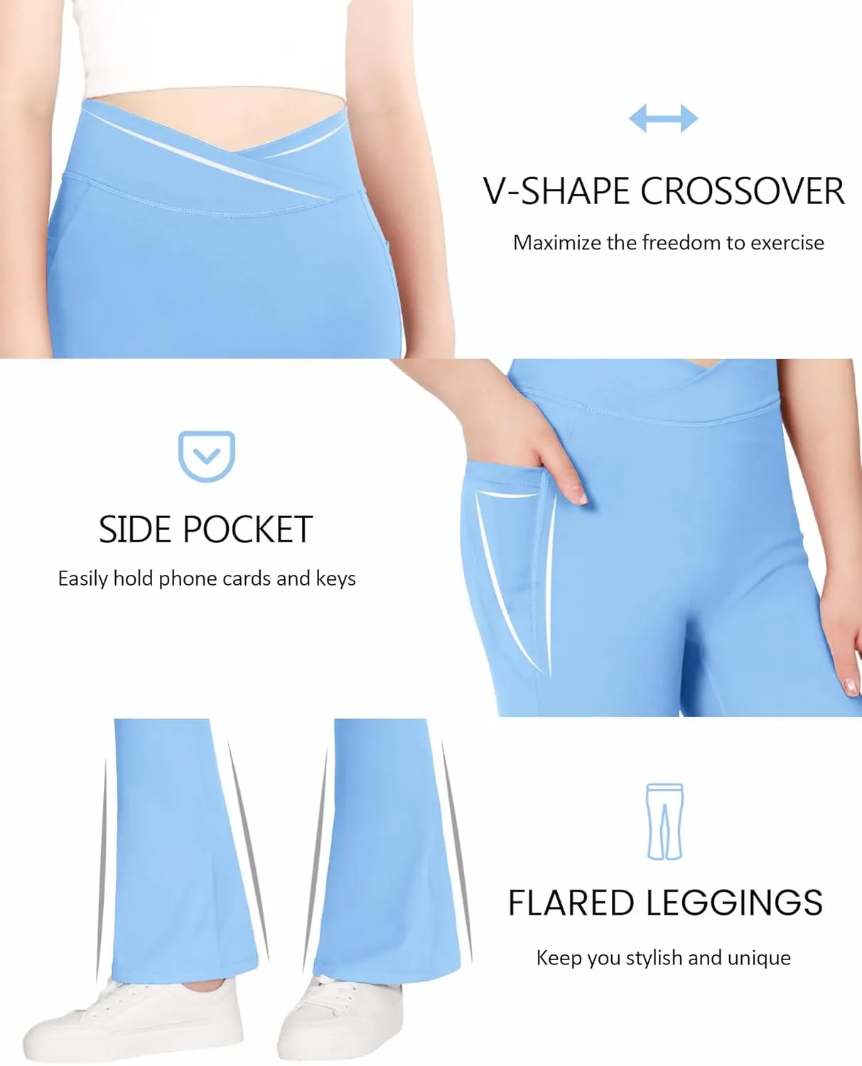 JOCMIC Girls Flare Leggings Kids Bell Bottom Cross High Waisted Dance Yoga Flared Pants