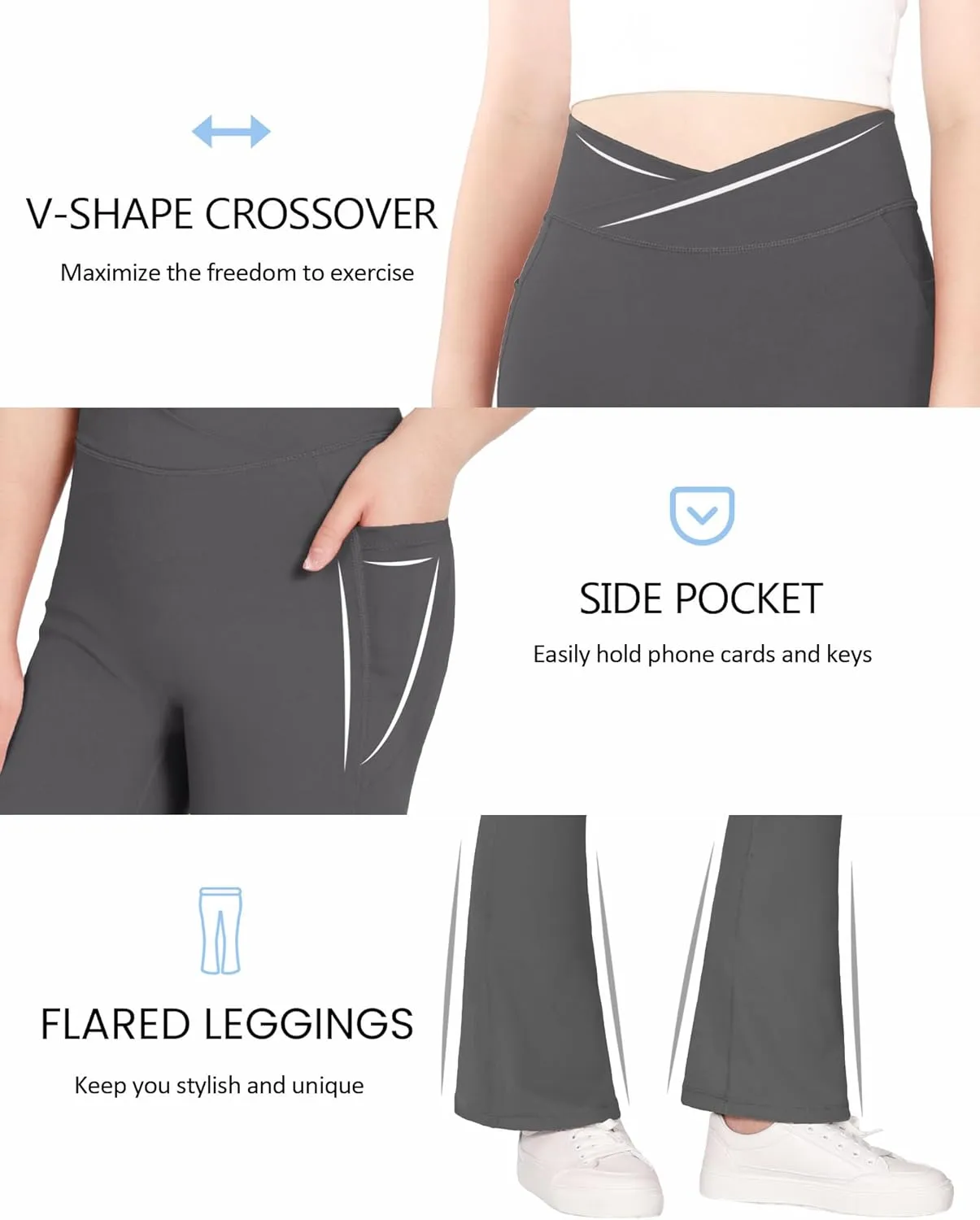 JOCMIC Girls Flare Leggings Kids Bell Bottom Cross High Waisted Dance Yoga Flared Pants
