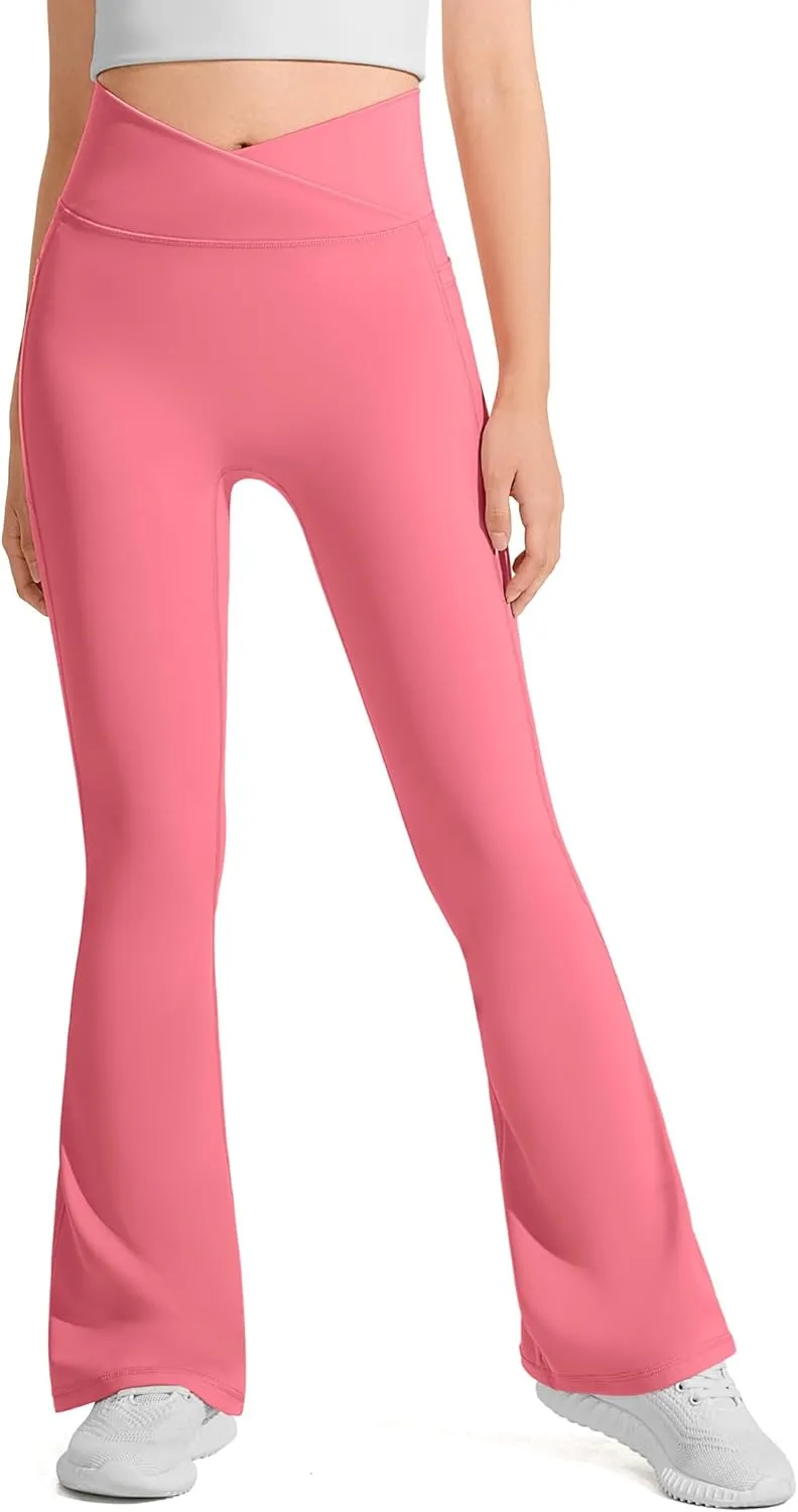 JOCMIC Girls Flare Leggings Kids Bell Bottom Cross High Waisted Dance Yoga Flared Pants
