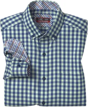 Johnston & Murphy XC4 Two Tone Gingham Dress Shirt for Men, Classic Long Sleeve Button Up