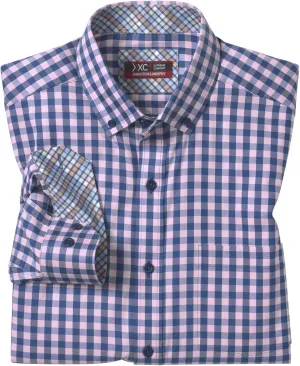Johnston & Murphy XC4 Two Tone Gingham Dress Shirt for Men, Classic Long Sleeve Button Up