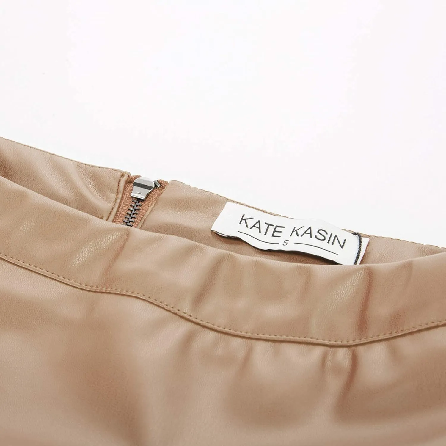 Kate Kasin Women's Faux Leather Pencil Skirt Stretchy Business Pencil Skirt Knee Length Midi Skirt