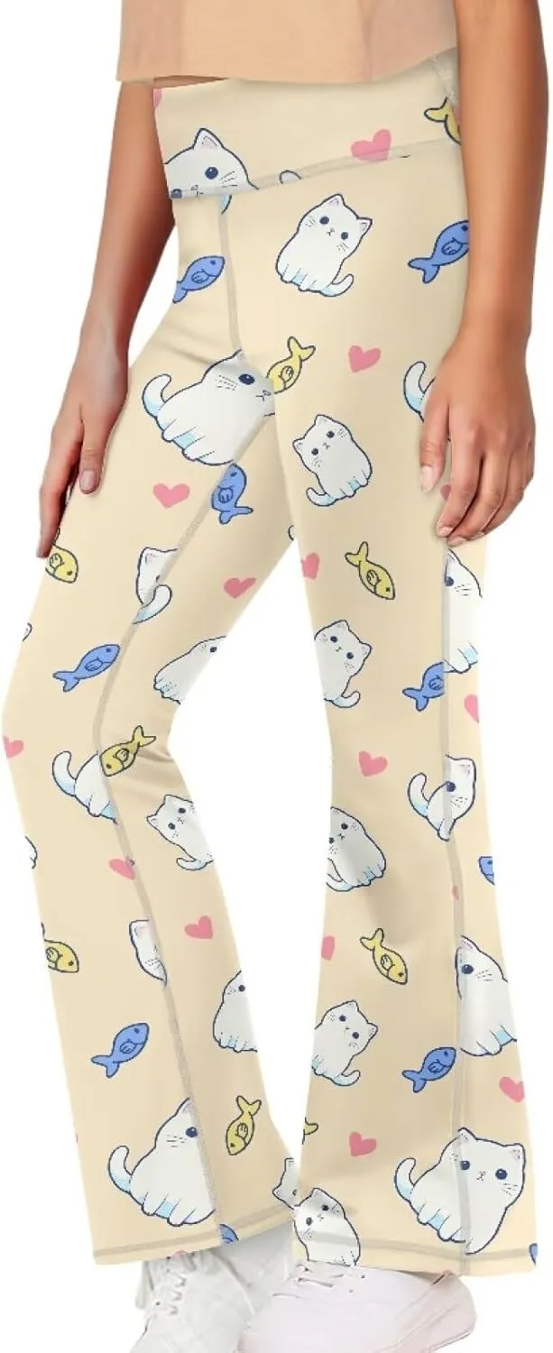 Kids Bell Bottom Pants High Waisted Dance Yoga Flared Leggings