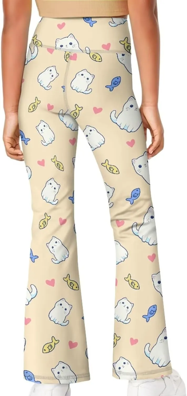 Kids Bell Bottom Pants High Waisted Dance Yoga Flared Leggings