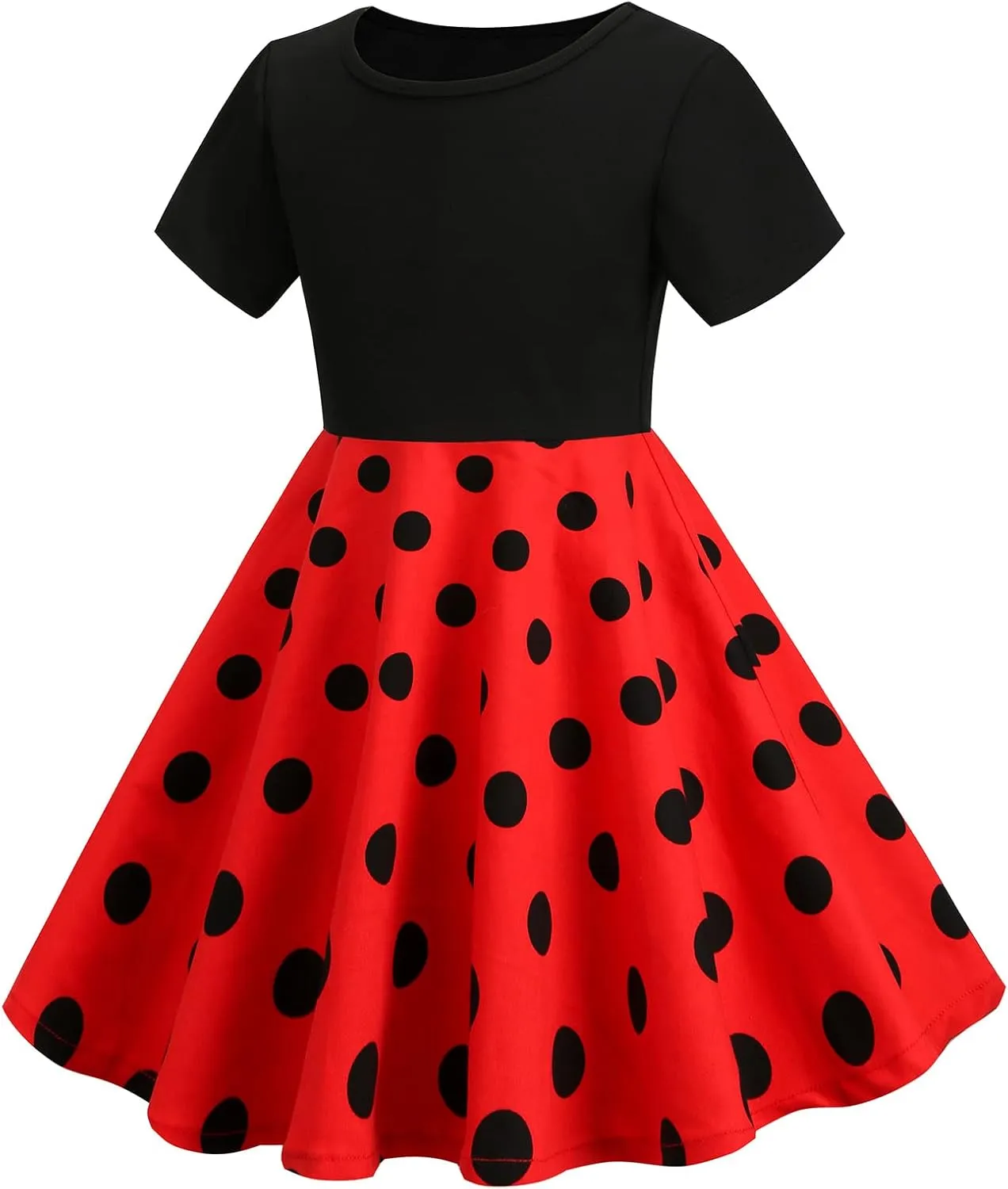 Kids Girls 50s Audrey Vintage Polka Dot Swing Party Rockabilly Dress Retro Peter Pan Doll Collar Wedding Casual Skater Dress