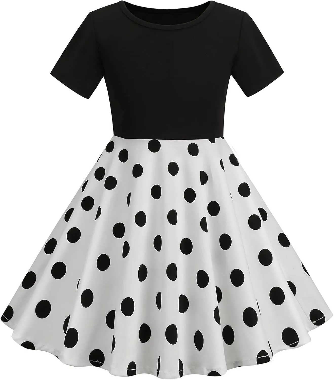 Kids Girls 50s Audrey Vintage Polka Dot Swing Party Rockabilly Dress Retro Peter Pan Doll Collar Wedding Casual Skater Dress