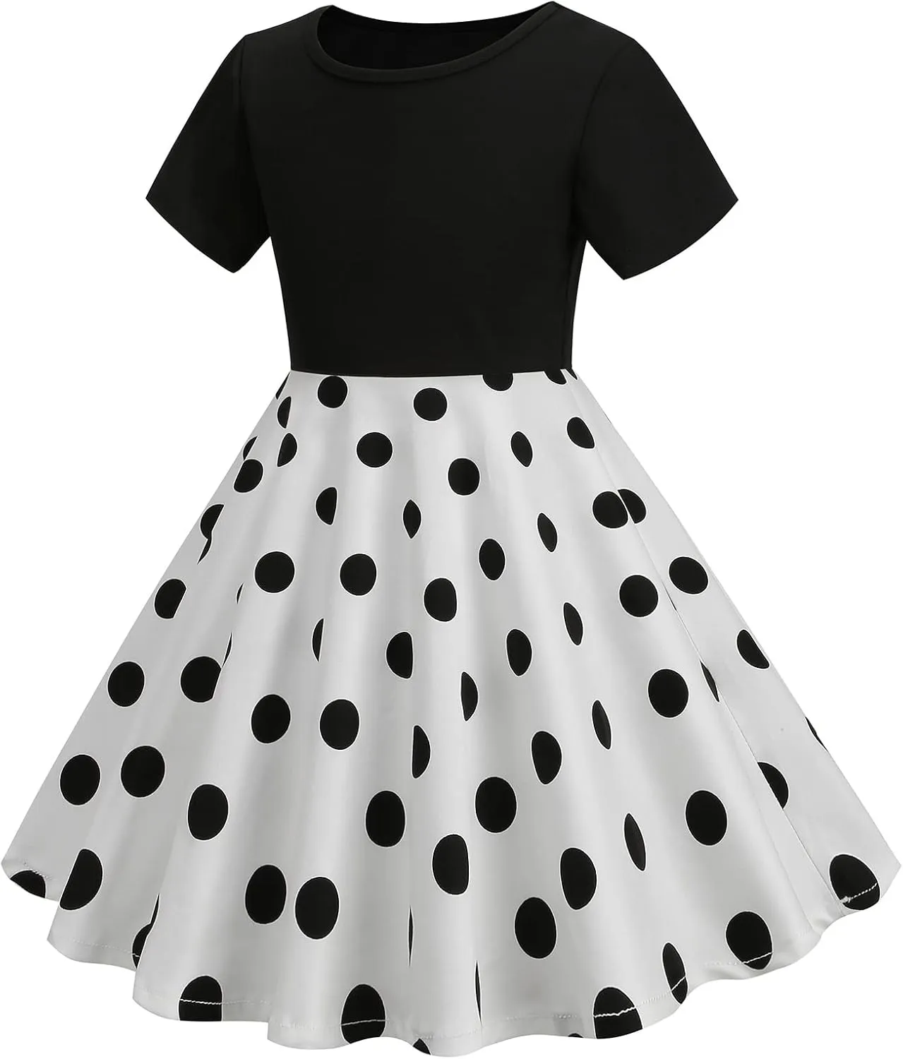 Kids Girls 50s Audrey Vintage Polka Dot Swing Party Rockabilly Dress Retro Peter Pan Doll Collar Wedding Casual Skater Dress