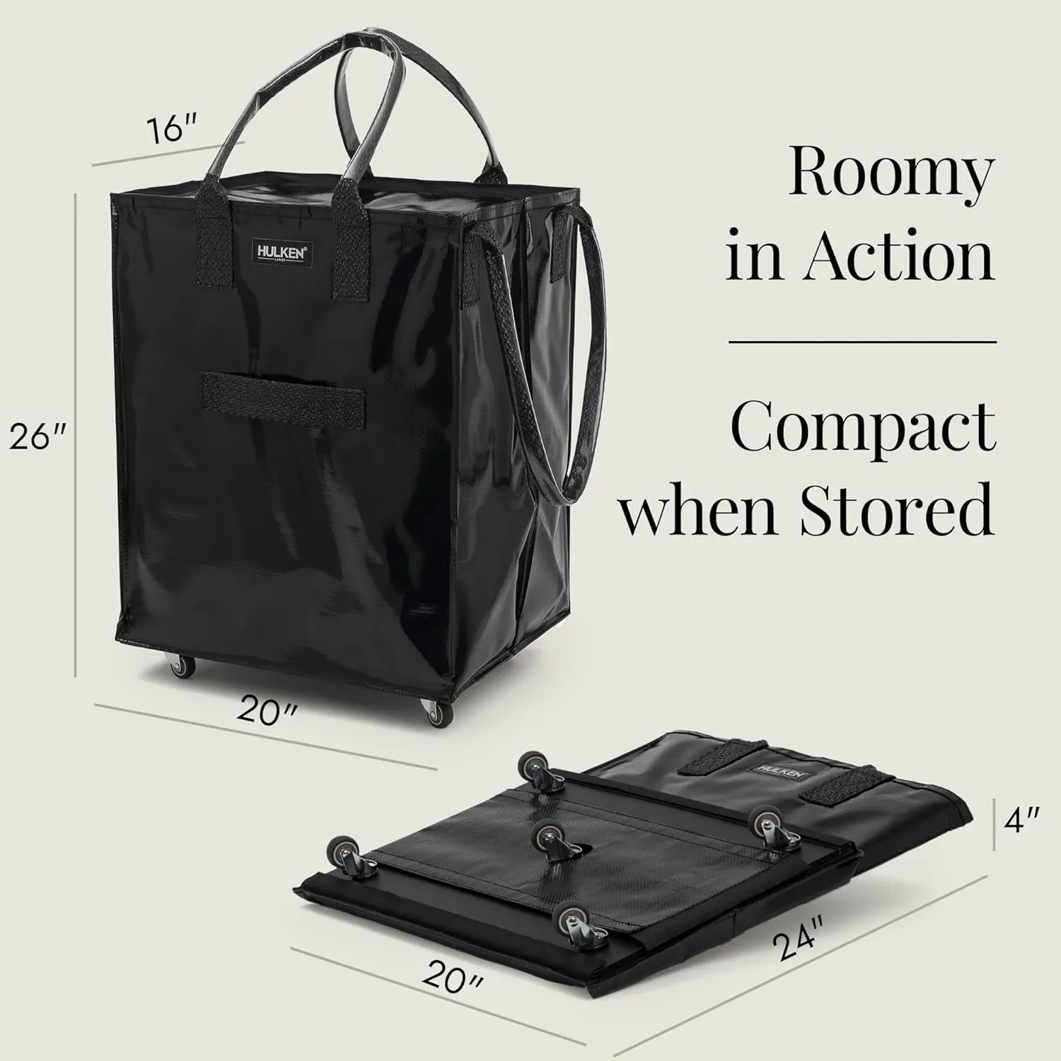 Large, Black - Reusable Grocery Bag On Wheels, Shopping Trolley, Rolling Tote, Zipper Closure, Lightweight, Carries Up to 66 lb & Fits 5 Grocery Bags, Folds Flat, Unbreakable Handles