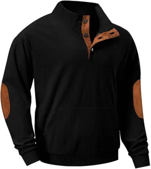 LCMTWX Men's Corduroy Long-Sleeved Sweatshirt Sleeve Half Zipper Warm Sleeve Patch Long Sleeve Sweatshirt Top Pullover Mens