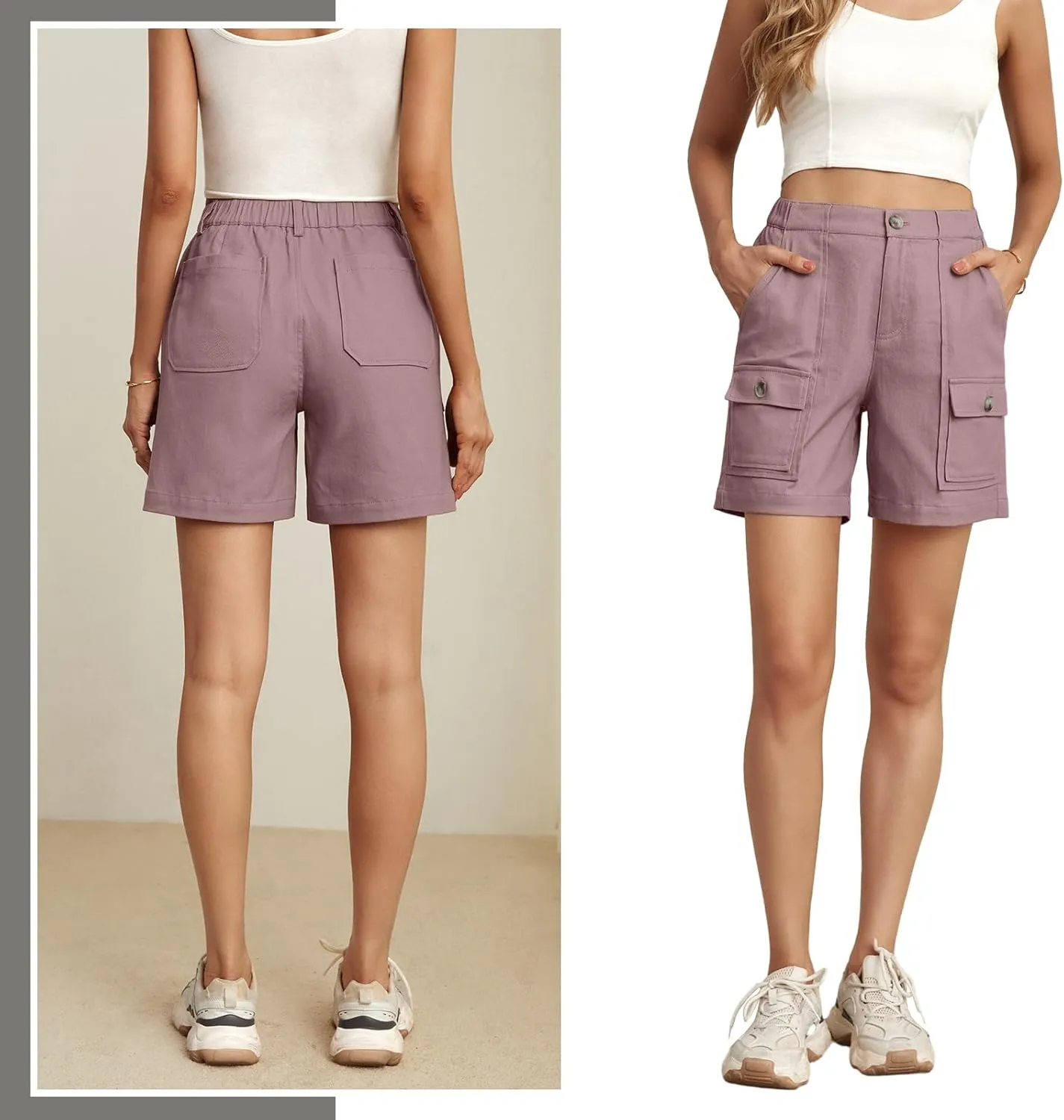 Lepunuo Cargo Shorts for Women Baggy Casual Elastic Waist Shorts Relaxed Fit Stretch Cargo Shorts with 6 Pockets