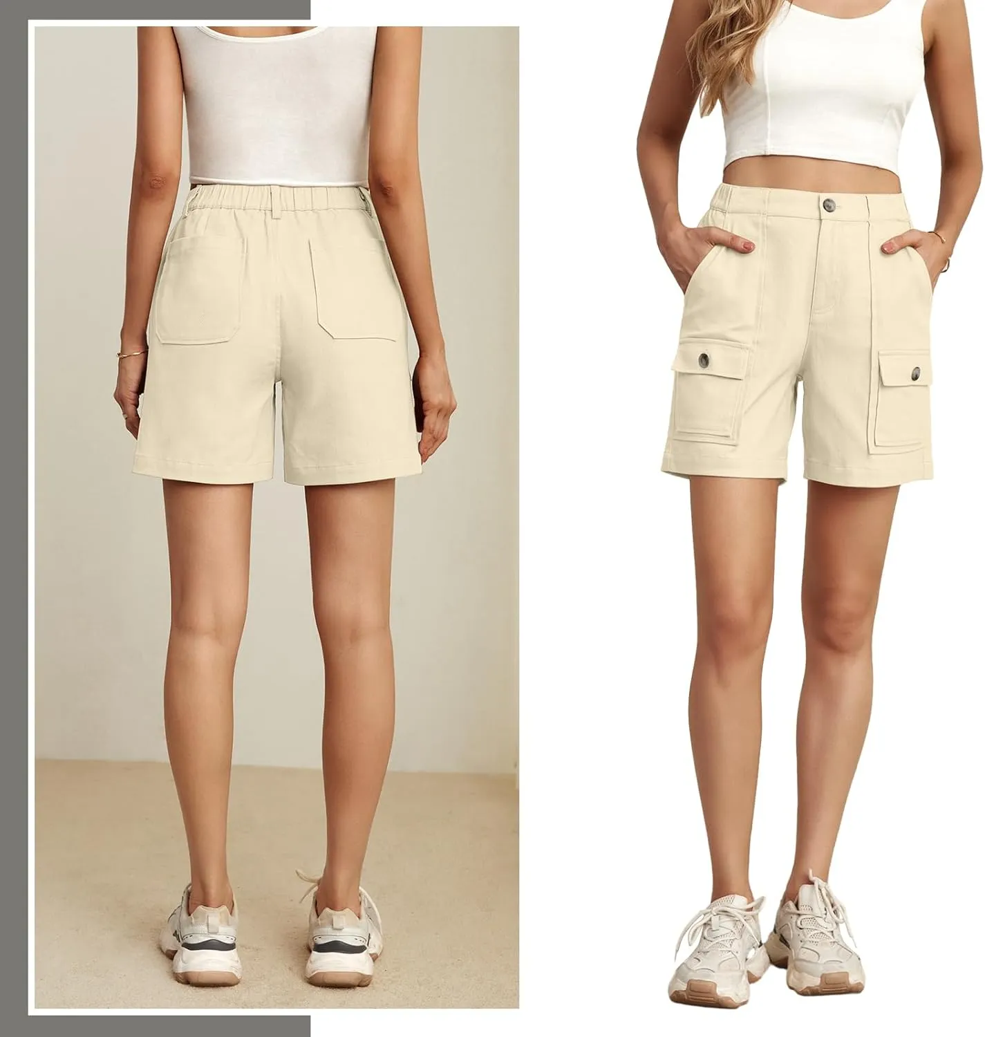Lepunuo Cargo Shorts for Women Baggy Casual Elastic Waist Shorts Relaxed Fit Stretch Cargo Shorts with 6 Pockets