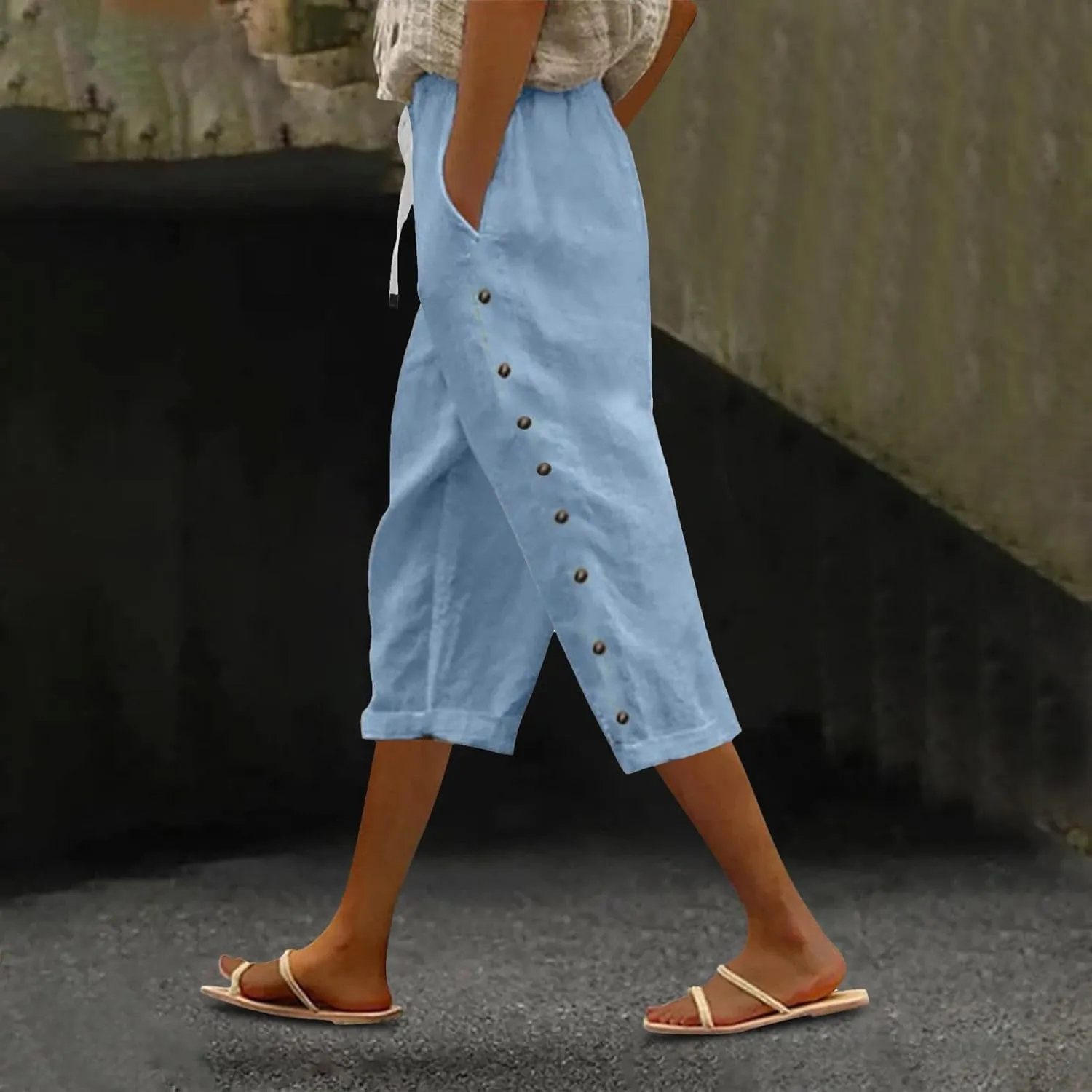 Linen Pants Women 2025 Striped Capri Pant Lightweight Spring Summer Fashion Clothes Ladies Pinstripe Cropped Trousers