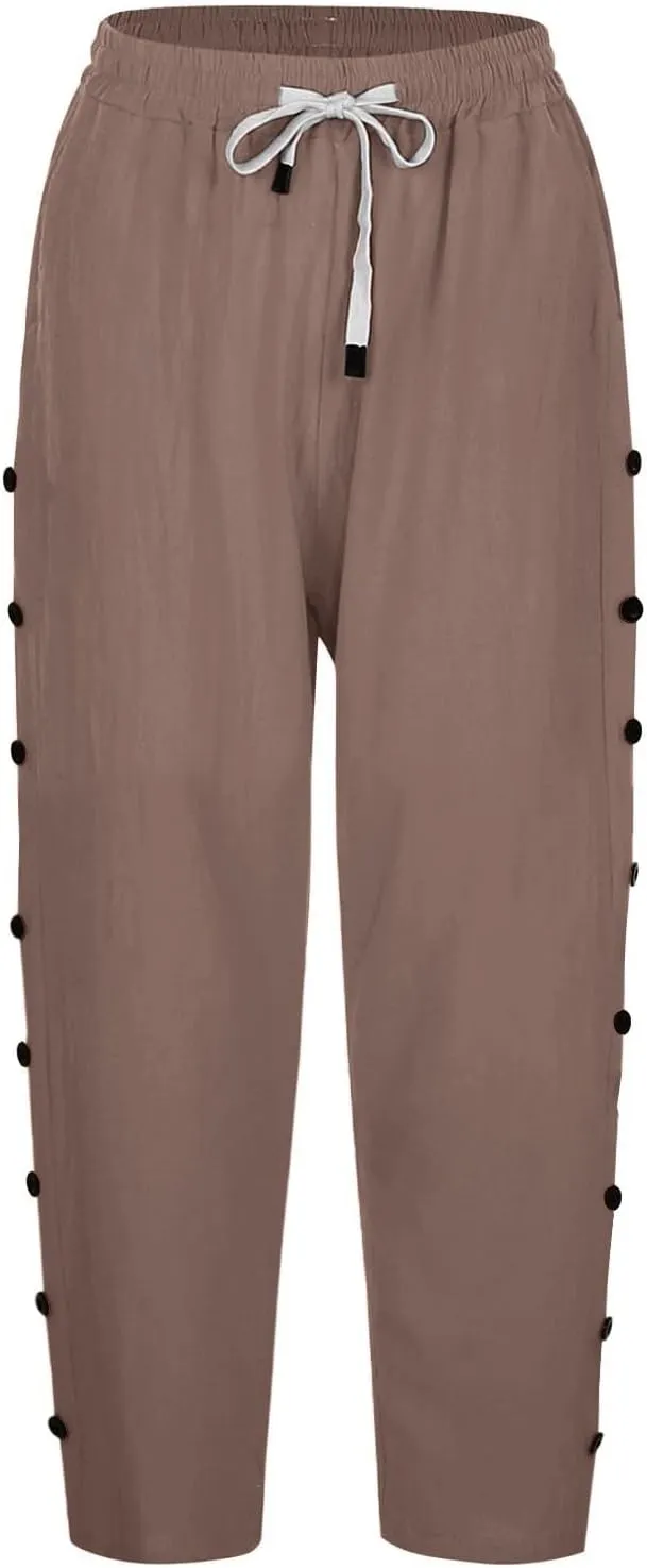 Linen Pants Women 2025 Striped Capri Pant Lightweight Spring Summer Fashion Clothes Ladies Pinstripe Cropped Trousers