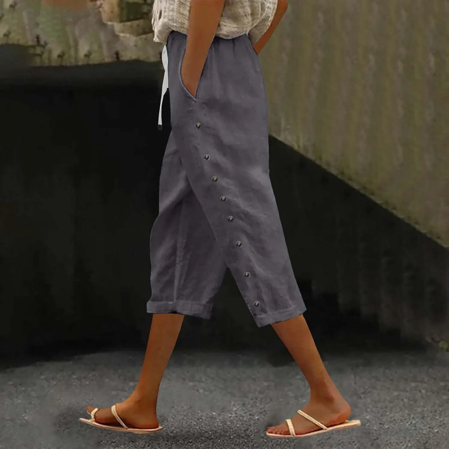 Linen Pants Women 2025 Striped Capri Pant Lightweight Spring Summer Fashion Clothes Ladies Pinstripe Cropped Trousers