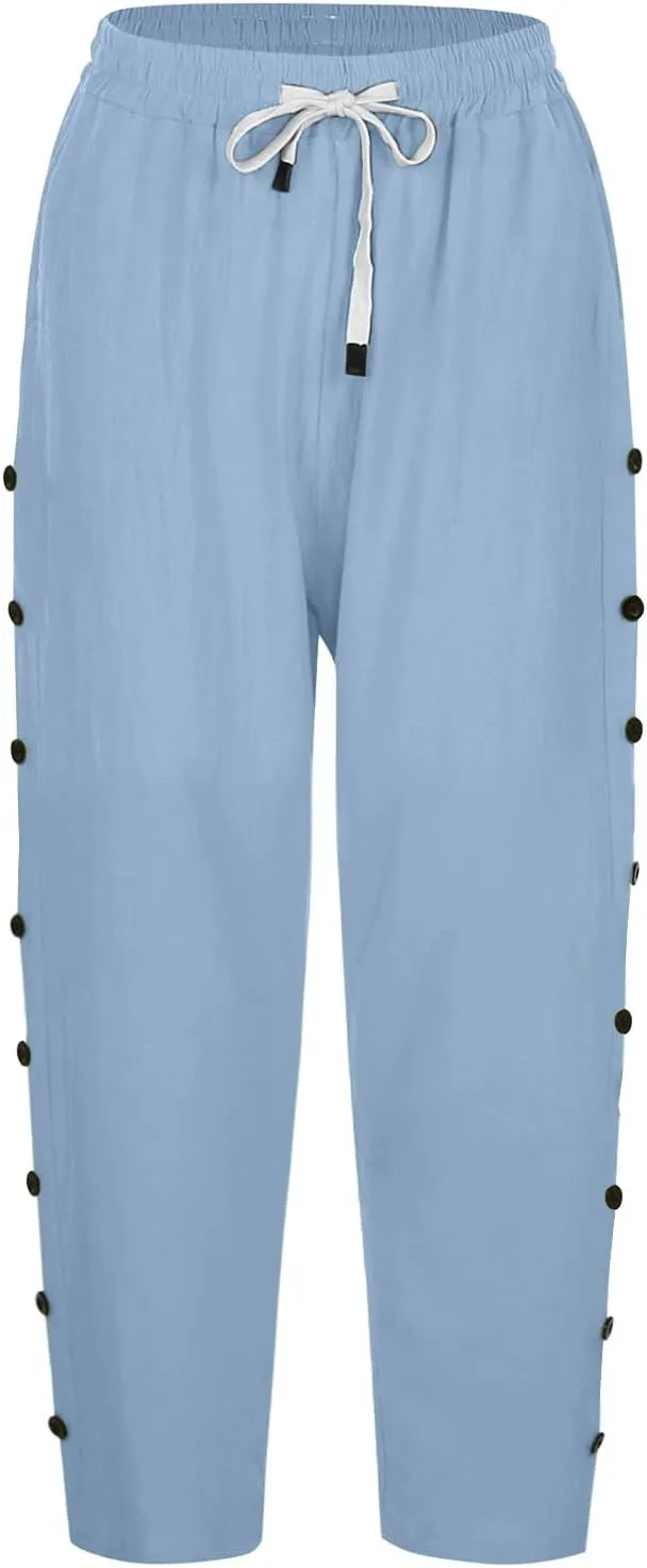 Linen Pants Women 2025 Striped Capri Pant Lightweight Spring Summer Fashion Clothes Ladies Pinstripe Cropped Trousers