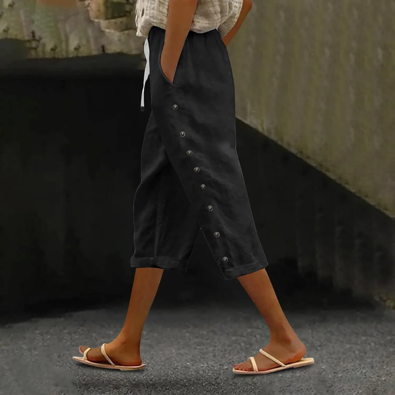 Linen Pants Women 2025 Striped Capri Pant Lightweight Spring Summer Fashion Clothes Ladies Pinstripe Cropped Trousers
