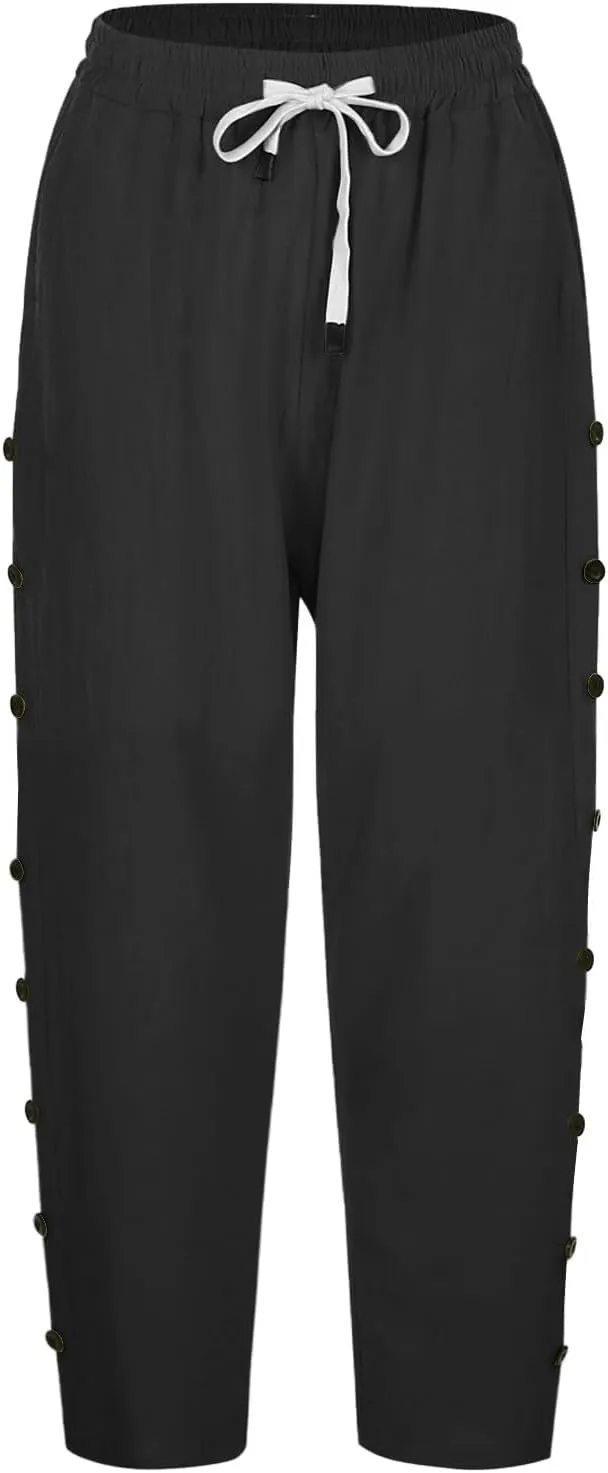 Linen Pants Women 2025 Striped Capri Pant Lightweight Spring Summer Fashion Clothes Ladies Pinstripe Cropped Trousers
