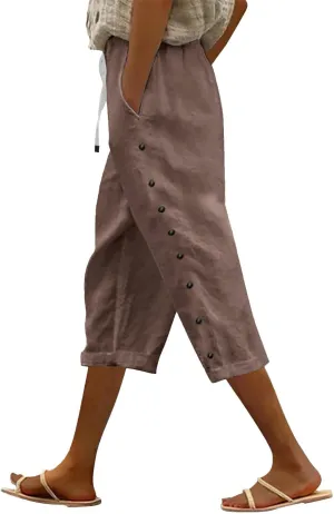Linen Pants Women 2025 Striped Capri Pant Lightweight Spring Summer Fashion Clothes Ladies Pinstripe Cropped Trousers