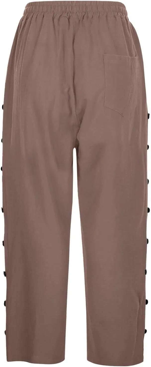 Linen Pants Women 2025 Striped Capri Pant Lightweight Spring Summer Fashion Clothes Ladies Pinstripe Cropped Trousers