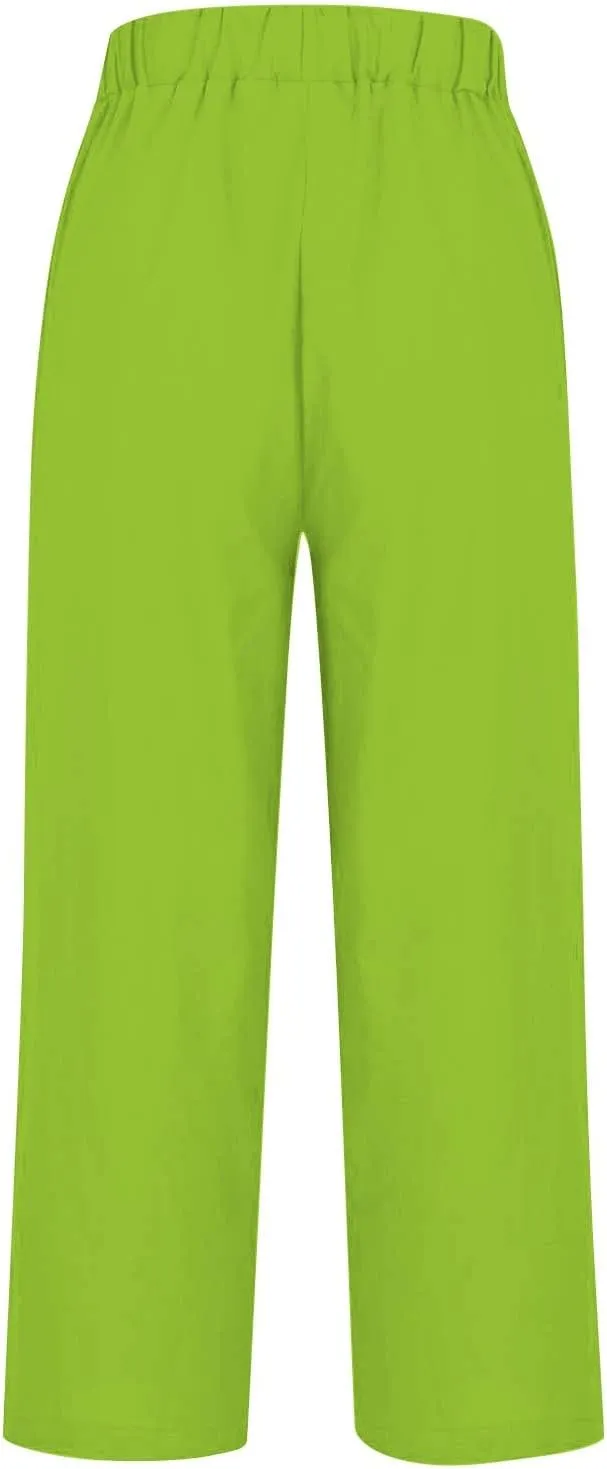 Linen Pants Women Plus Size Cotton Casual Loose Fit Athletic Pants Baggy Elastic Waist Straight Leg Comfy Trousers