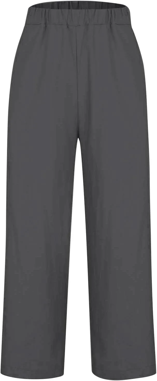 Linen Pants Women Plus Size Cotton Casual Loose Fit Athletic Pants Baggy Elastic Waist Straight Leg Comfy Trousers
