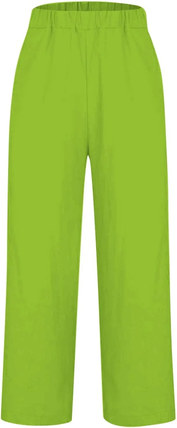 Linen Pants Women Plus Size Cotton Casual Loose Fit Athletic Pants Baggy Elastic Waist Straight Leg Comfy Trousers