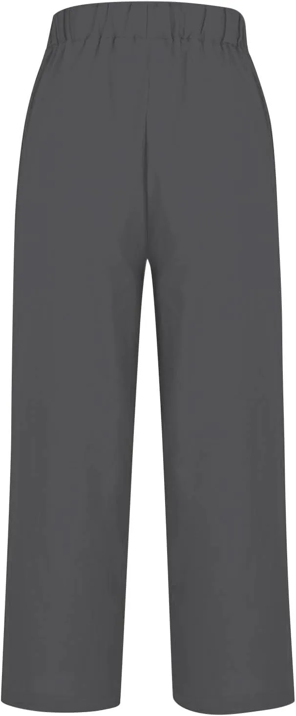 Linen Pants Women Plus Size Cotton Casual Loose Fit Athletic Pants Baggy Elastic Waist Straight Leg Comfy Trousers