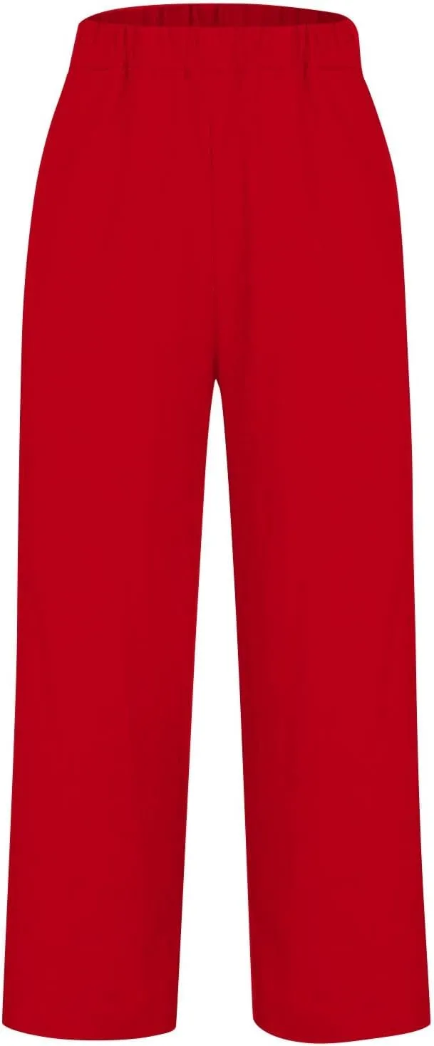 Linen Pants Women Plus Size Cotton Casual Loose Fit Athletic Pants Baggy Elastic Waist Straight Leg Comfy Trousers