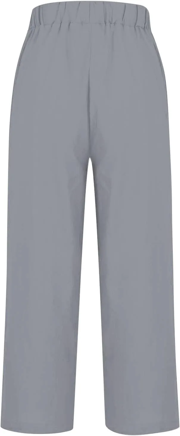 Linen Pants Women Plus Size Cotton Casual Loose Fit Athletic Pants Baggy Elastic Waist Straight Leg Comfy Trousers