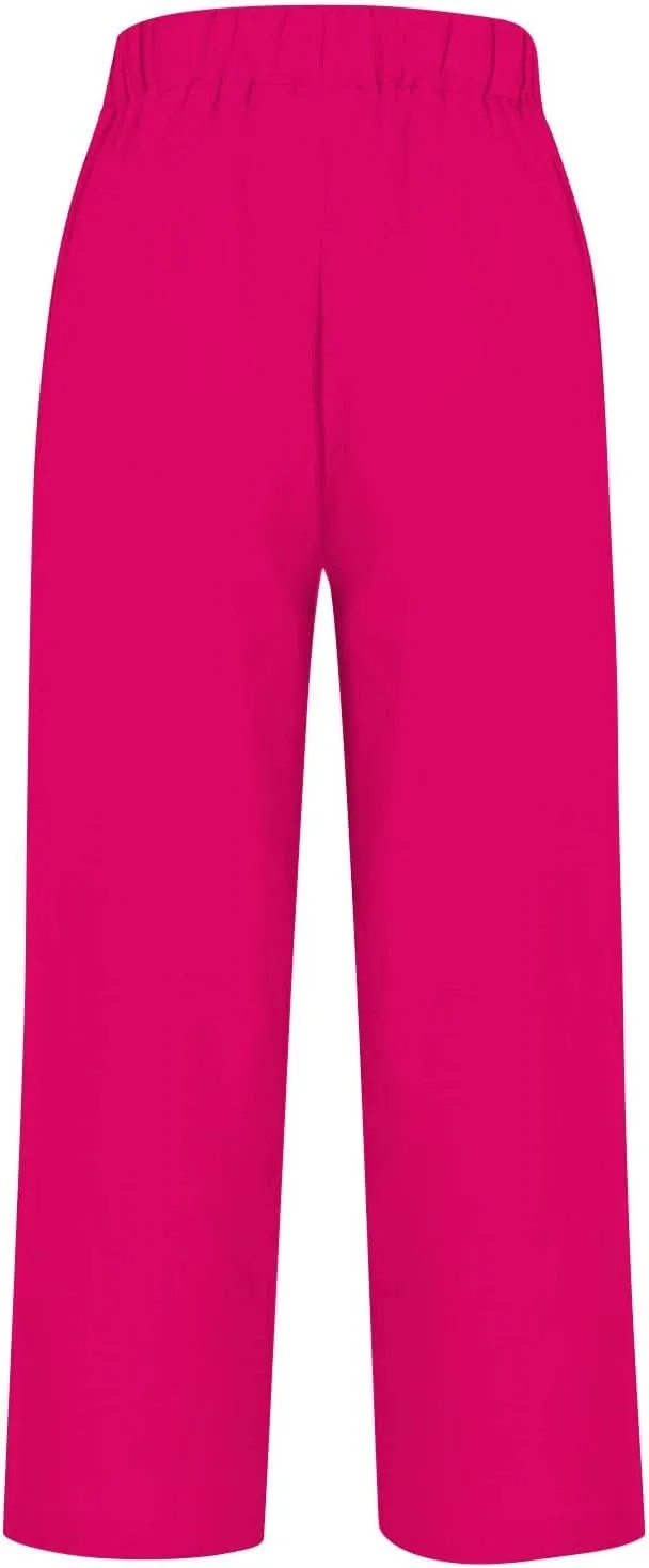 Linen Pants Women Plus Size Cotton Casual Loose Fit Athletic Pants Baggy Elastic Waist Straight Leg Comfy Trousers