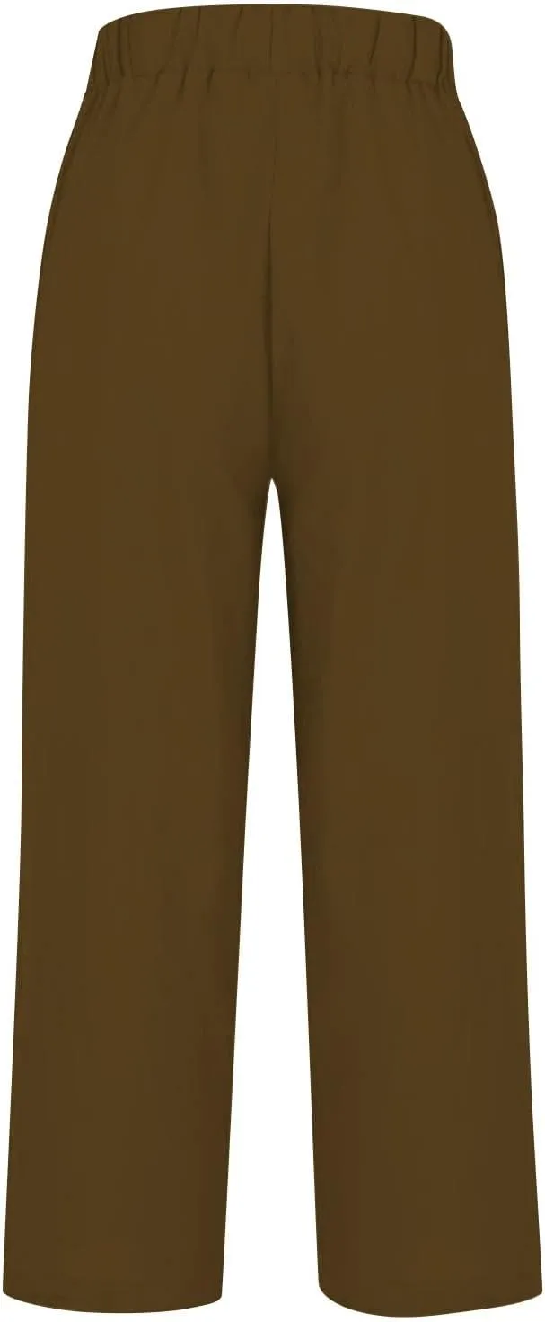 Linen Pants Women Plus Size Cotton Casual Loose Fit Athletic Pants Baggy Elastic Waist Straight Leg Comfy Trousers