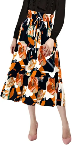 Long Skirt for Women Summer Trendy Bohemian Floral Print High Elastic Waist A-Line Loose Casual Boha Skirts for Vacation
