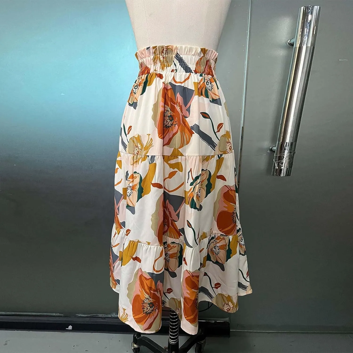 Long Skirt for Women Summer Trendy Bohemian Floral Print High Elastic Waist A-Line Loose Casual Boha Skirts for Vacation