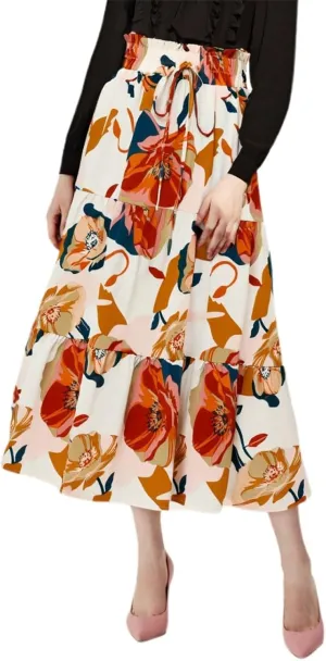 Long Skirt for Women Summer Trendy Bohemian Floral Print High Elastic Waist A-Line Loose Casual Boha Skirts for Vacation