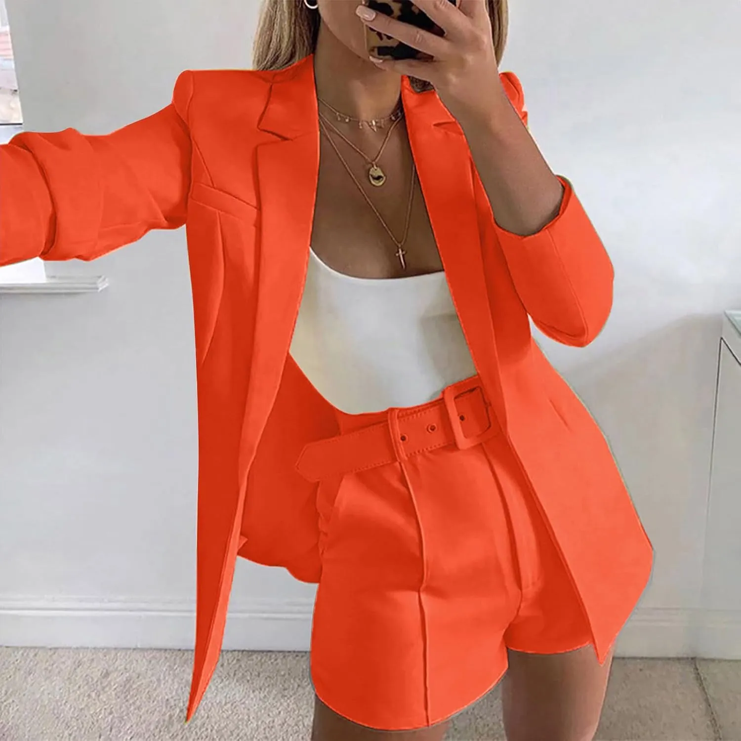 Long Sleeve Blazers for Women 2024 Fall Fashion Casual Work Suit Jackets Solid Color Lapel Open Front Tailored Coat