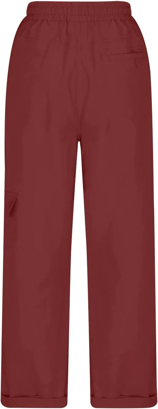 Long Straight Chino Pants for Women Plus Size Elastic Waist Summer Casual Baggy Slacks Work Office Business Trousers