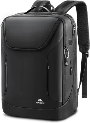 MATEIN 17 Inch Laptop Backpack Waterproof, Anti Theft Business Work Backpack with Lock & USB Charging Port, TSA Tech Computer Back Pack with Insulated Pocket for Men Commuter Office Travel, Black