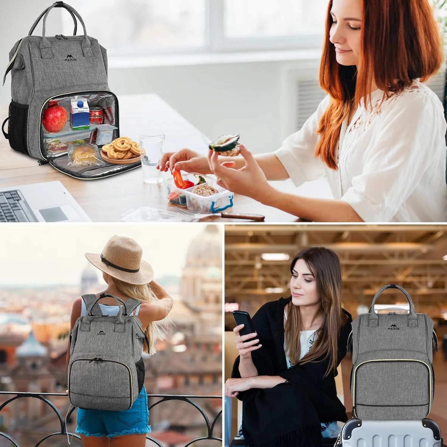 MATEIN Lunch Backpack for Men Women, 17 Inch Large Insulated Cooler Backpack with USB Charging Port, Water Resistant Lunch Box Back Pack Travel Laptop for Men Work Picnic College Nurse, Grey