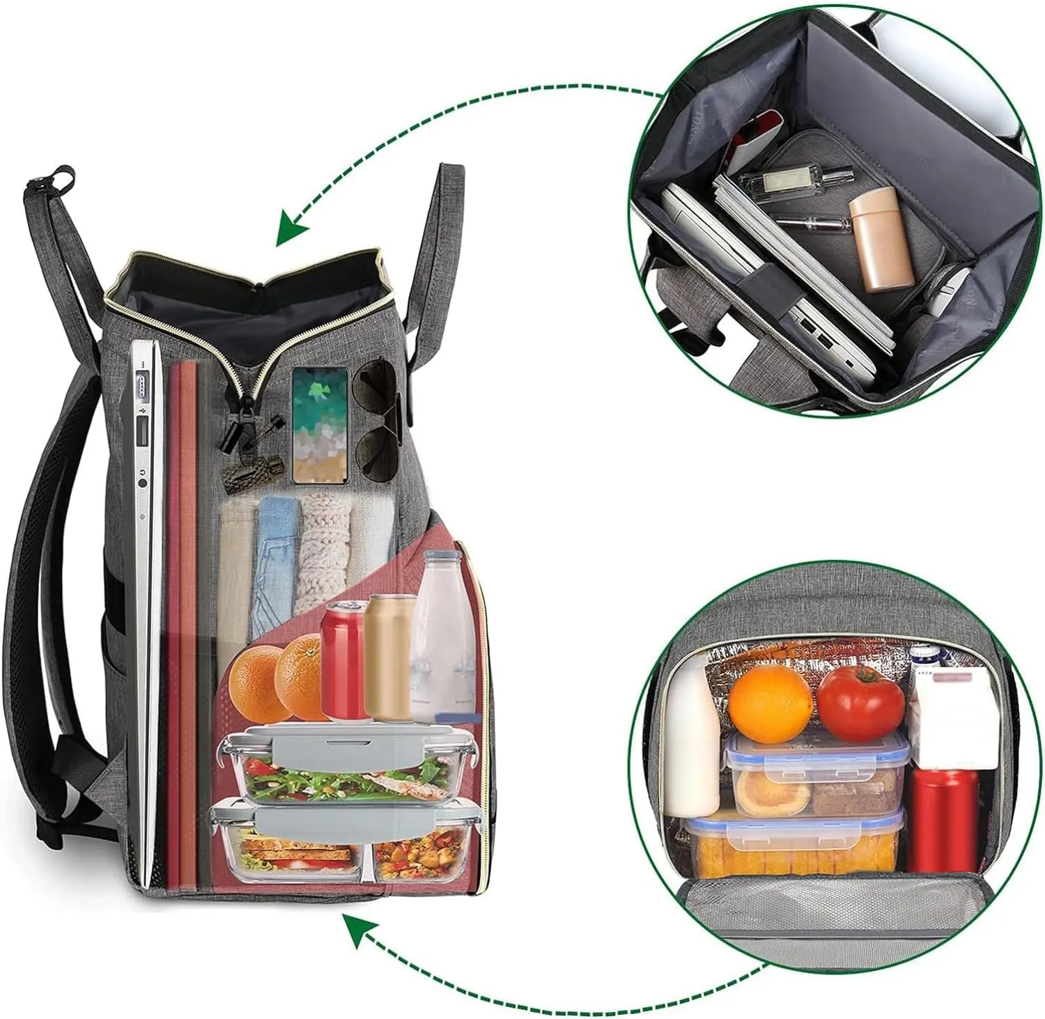 MATEIN Lunch Backpack for Men Women, 17 Inch Large Insulated Cooler Backpack with USB Charging Port, Water Resistant Lunch Box Back Pack Travel Laptop for Men Work Picnic College Nurse, Grey